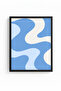 Black Wood Framed Retro Abstract Wave Painting - Blue Tones |   Huhu2630 - Single Table Black Frame - 2