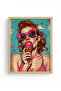 Natural Wood Framed Pink Tone Pop Art Patterned Painting - Retro |   Huhu1936 - 2