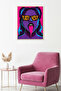 Natural Wood Framed Pop Art Patterned Painting - Pink Purple |   Huhu1831 - Single Table Natural Wood Frame