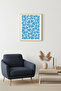 Natural Wood Framed Retro Painting - Blue Abstract Floral Pattern |   Huhu2698