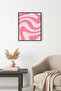Natural Wood Framed Retro Abstract Wave Pattern Painting - Pastel Pink |   Huhu2639