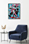 Natural Wood Framed Graphic Patterned Painting - Pink Black Pop Art |   Huhu1753