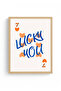 Natural Wood Framed Painting - Retro Heart Patterned Lucky You Pop Art |   Huhu2278 - Single Table Natural Wood Frame - 2