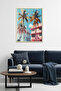 Natural Wood Framed Tropical Patterned Painting - Summer Landscape |   Huhu1898 - Single Table Natural Wood Frame