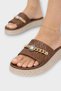 Nazar Chain Detailed Stylish Platform Thick Sole Gold Chain Women's Slippers Brown - 3