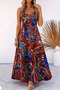 Women's Strappy V-Neck Patterned Long Single Jersey Dress, Long Summer Casual Dress