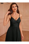 New Season Women's Rope Strap Double Breasted Collar Slit Crepe Long Evening Dress - 5