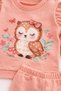 Pastel Owl Printed Baby Girl Set 100% Cotton Seasonal Ruffle Sleeve Outfit Set - 2