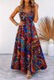 Women's Strappy V-Neck Patterned Long Single Jersey Dress, Long Summer Casual Dress - 3