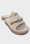 Stylish Platform Thick Sole Gold Chain Detailed Women's Slippers with Evil Eye Chain Detail Beige - 2