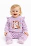 Pastel Owl Printed Baby Girl Set 100% Cotton Seasonal Ruffle Sleeve Outfit Set - 3