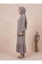 Women's Gray Wrinkled Textured Stretchy Maxi Length Ruffled Hijab Dress - Flowy and No Ironing Needed - 3