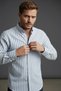 İnterview Drew Buttoned Collar Striped Cotton Linen Blue Shirt - 4