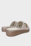 Stylish Platform Thick Sole Gold Chain Detailed Women's Slippers with Evil Eye Chain Detail Beige - 4