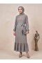 Women's Gray Wrinkled Textured Stretchy Maxi Length Ruffled Hijab Dress - Flowy and No Ironing Needed