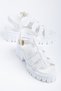 Women's White Knitted Knitwear High-Sole Sandals with Buckle Detail - 3