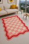 Sdt Retro Checkered and Wavy Pink - Cream Woven Base Decorative Carpet Sdt690 - 3