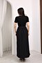 Women's Short Sleeve Belted Black Dress - 4