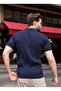 Navy Blue Polo Collar Slim Fit Knitwear Men's T-Shirt E7465 - 4