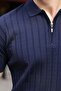 Navy Blue Polo Collar Slim Fit Knitwear Men's T-Shirt E7465 - 3