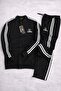 Men's Summer/Seasonal 2 Thread Combed Cotton Fabric Wide-Leg Black Tracksuit Set - 2