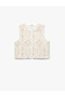 Cotton Ethnic Patterned Embroidered Crew Neck Crop Vest with Embroidery Detail - 3