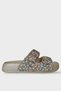 Stone-Encrusted Double Metal Buckle Soft Sole Women's Slippers Beige