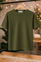 Basic Style Unisex Haki Waffle Kumaş Basic Tişört T-Shirt - 6