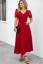 Women's V-Neck Crepe Dress with Lace Detail on Sleeve - 3