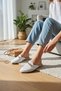 Women's White Knitted Buckle Detailed Closed-Front Slippers - Daily Stylish Knitwear Model - 4