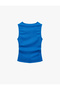 Bürümcük Fabric Textured Slim Fit Sleeveless Crew Neck Cobalt Tank Top - 4