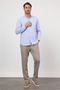 Blue-White Buttoned Collar Long Sleeve Pocket Striped Pattern Comfort Fit Cotton Shirt 1004260224 - 2