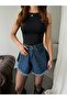 Palazo Relaxed Comfortable Wide Denim Jeans Shorts with Stones - 8