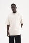 Men's Label Detailed Printed Interlock Oversize T-Shirt Space Gray - 3