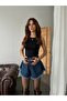 Palazo Relaxed Comfortable Wide Denim Jeans Shorts with Stones - 4