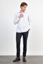 White-Navy Blue Hard Collar Long Sleeve Pocketed Comfort Fit Cotton Shirt 1004260222 - 2