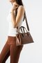 Tan Women's Faux Leather Hand and Shoulder Bag with Gold Buckle - 3