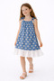 Girl's 100% Cotton Denim Fabric Floral Patterned Strappy Summer Dress - 6
