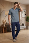 New Season Indigo Men's Summer V-Neck Jacquard Design Short Sleeve Oversize (Oversized) Pajama Set - 8