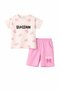 Powder Bow Patterned Crew Neck T-Shirt and Shorts Set for Girls 23901 - 6