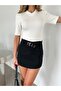 Eyelet Belt Detailed Short Skirt - Black - 3