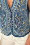 Women's Blue V-Neck Ethnic Embroidered Buttoned Bohemian Pinterest Jean Denim Zero Sleeve Vest - 8
