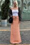 Orange Polka Dot Slit Maxi Women's Skirt Sh255 - 5