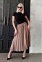 Camel Pleated Midi Length Women's Skirt Sh374 - 4