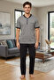 New Season Men's Crew Neck Jacquard Design Short Sleeve Oversize Pajama Set - 3