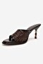 Selvian Brown Knitted Women's Beaded Heeled Slippers - 6