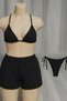 Women's 3-Piece Set with Black Shorts and Side-Tie Bikini Swimsuit Set - 3