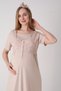 New Season Mink Maternity Stylish Lace Detailed Summer Design Buttoned Full Length Dressing Gown Nightgown Set - 7