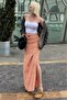 Orange Polka Dot Slit Maxi Women's Skirt Sh255 - 3