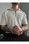 Old Money Men's Half Zip Polo Collar T-Shirt Slim Fit Knitted Textured Premium Quality
